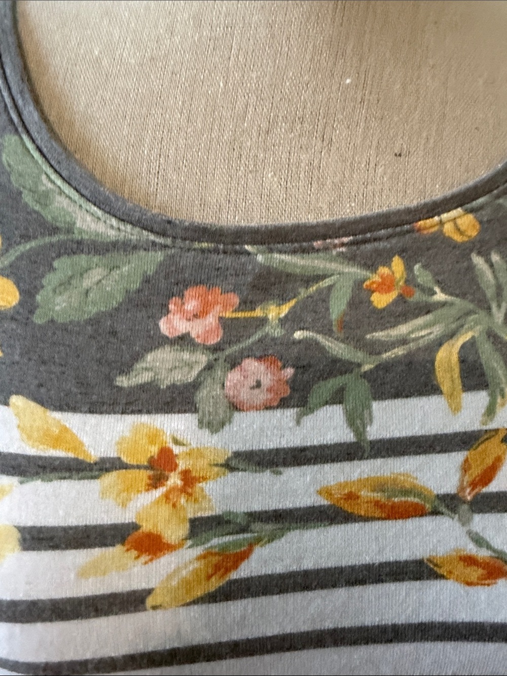 Striped Grey & White Floral-Accent Women's Long Sleeve Top - Picture 2 of 4